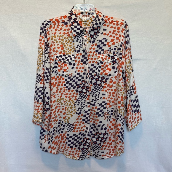 CAbi Tops - CAbi Grand Prix Abstract Geometric Button Down Shirt Roll Tab 3/4 Sleeve Medium